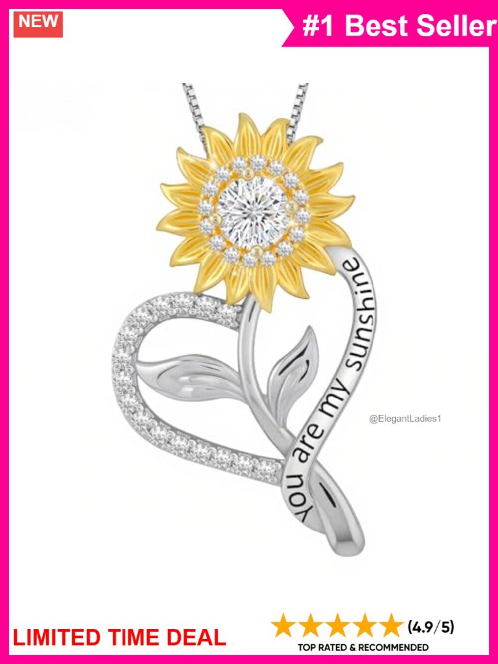 1 Carat Moissanite Sunflower Pendant Necklace 925 Sterling Silver Heart Charm